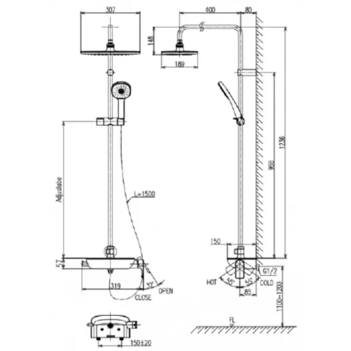 Vòi sen cây nóng lạnh Inax BFV-615S-8C - Ảnh 2