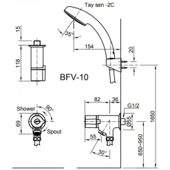 Alternative view of Vòi sen tắm tay mạ ngoài Inax BFV-10-2C