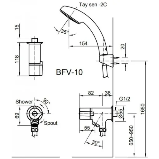 Vòi sen tắm tay mạ ngoài Inax BFV-10-2C - Ảnh 2