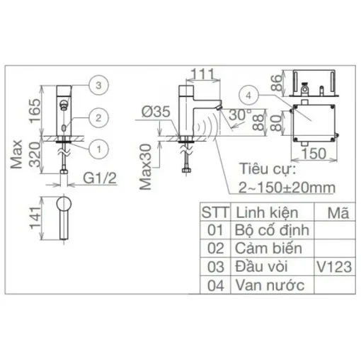 Vòi lavabo Viglacera VG1023 cảm ứng pin - Ảnh 2