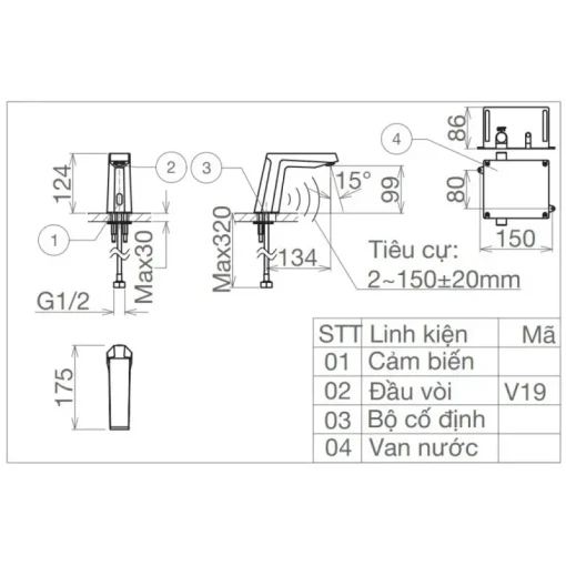 Vòi lavabo Viglacera VG1028 cảm ứng pin lạnh - Ảnh 2