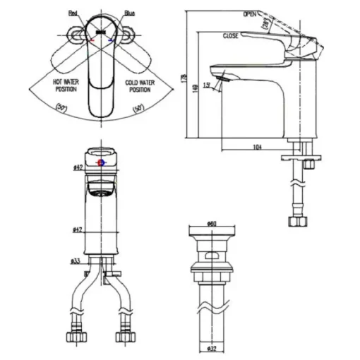 Vòi lavabo nóng lạnh Inax LFV-1402S-R thấp - Ảnh 2