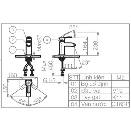 Vòi chậu lavabo nóng lạnh Viglacera VG111 thân thấp - Ảnh 2