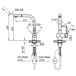 Alternative view of Vòi rửa chén bát nóng lạnh Inax SFV-1013SX