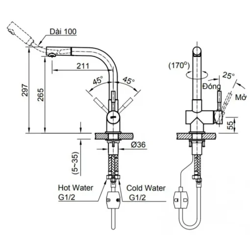 Vòi rửa chén bát nóng lạnh Inax SFV-1013SX - Ảnh 2