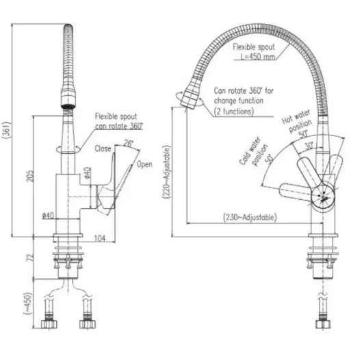 Vòi rửa chén bát nóng lạnh Inax SFV-303S - Ảnh 2
