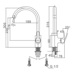 Alternative view of Vòi rửa chén bát nóng lạnh Inax SFV-802S