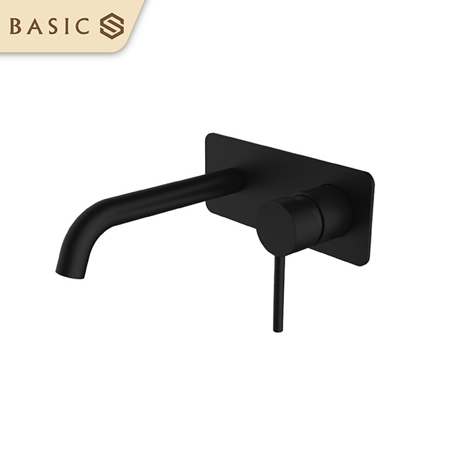 Vòi chậu lavabo âm tường nóng lạnh màu đen Basic BW-46016B