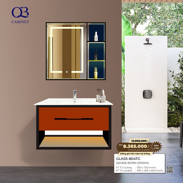 Bộ tủ Cabinet thủy tinh kháng khuẩn Basic GLASS-804TG