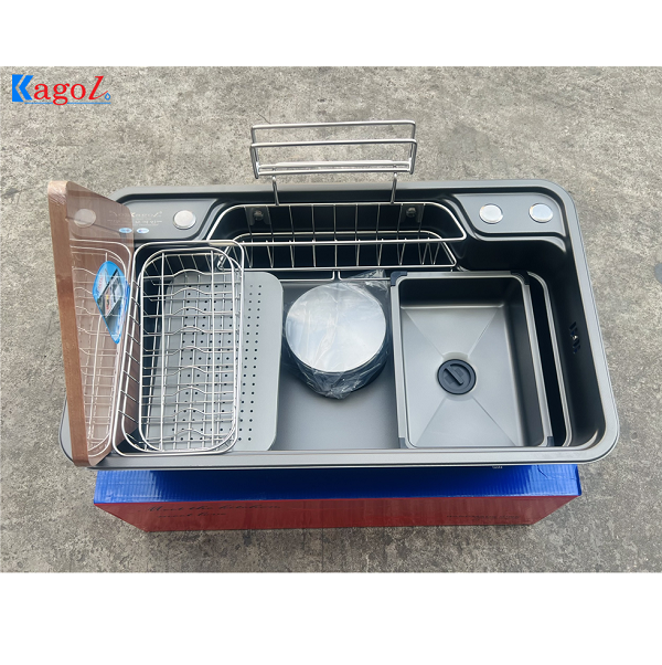 Chậu rửa bát 1 hố phủ nano màu đen Kagol KND7848N