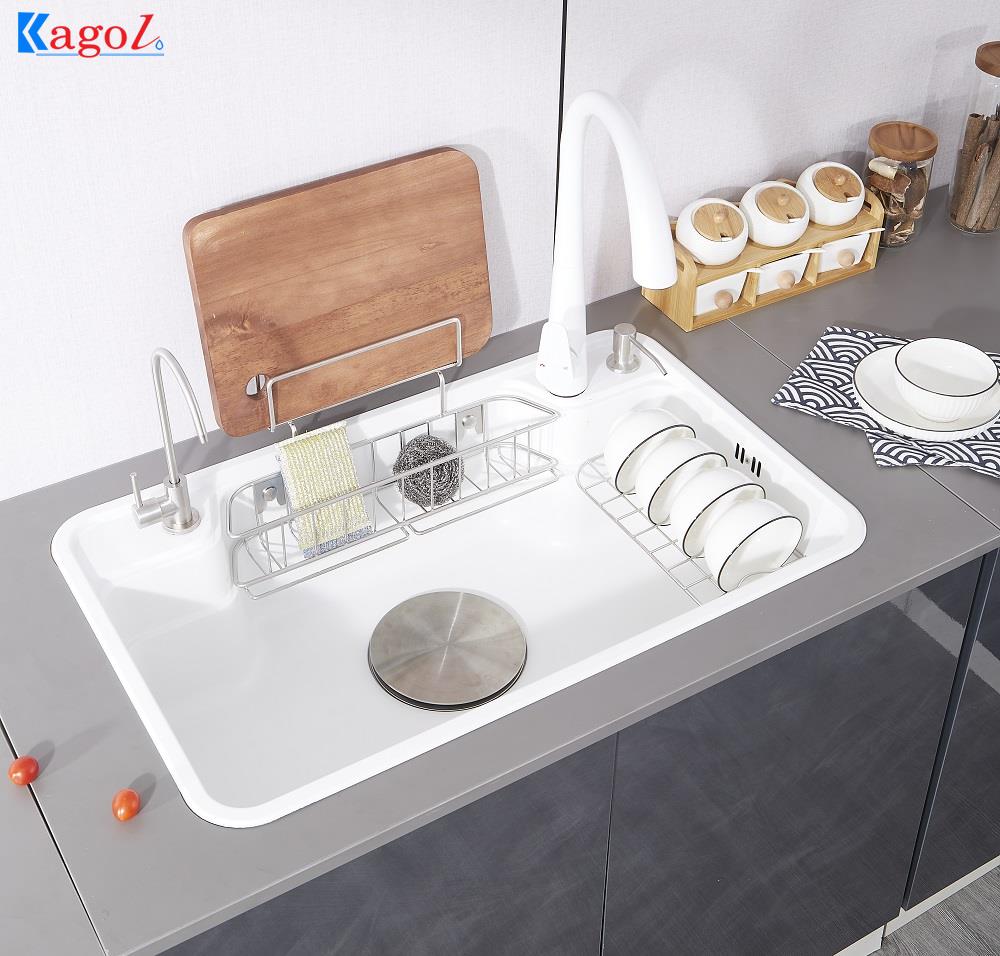 Chậu rửa bát 1 hố phủ nano màu trắng Kagol KNT7848