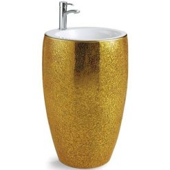 Chậu rửa lavabo chân đứng nghệ thuật màu vàng C3966G