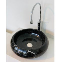 Chậu đá mỹ nghệ tự nhiên tròn màu đen BST23 (D42)
