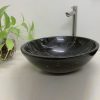 Chậu đá mỹ nghệ tự nhiên tròn màu đen BST03 (D42-D35-D28)