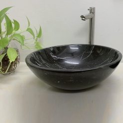 Chậu đá mỹ nghệ tự nhiên tròn màu đen BST03 (D42-D35-D28)
