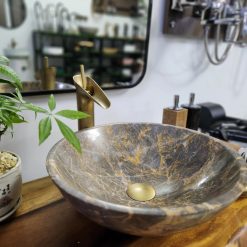 Chậu đá mỹ nghệ tự nhiên tròn màu xám ta chớp BST08 (D42-D35-D28)