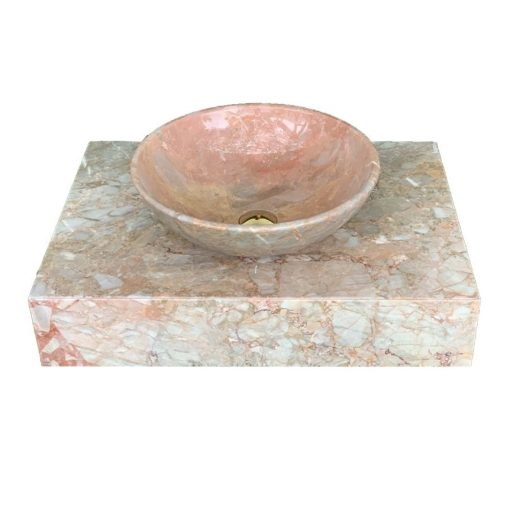 Chậu đá mỹ nghệ tự nhiên tròn màu hồng Ý BST09 (D43-D35-D28)