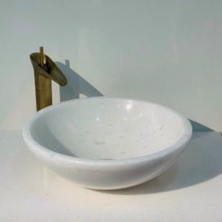 Chậu đá mỹ nghệ tự nhiên tròn màu trắng BST33A (D42 và D35)