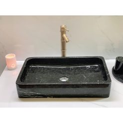 Chậu đá mỹ nghệ tự nhiên chữ nhật màu đen DCN37 (L60 và L46)