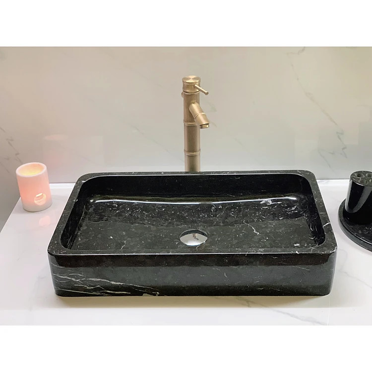 Chậu đá mỹ nghệ tự nhiên chữ nhật màu đen DCN37 (L60 và L46)