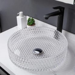 Chậu rửa lavabo thủy tinh pha lê Miken CTT.GB301W