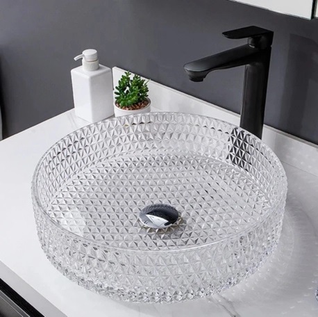 Chậu rửa lavabo thủy tinh pha lê Miken CTT.GB301W