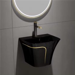 Chậu rửa lavabo lửng liền chân màu đen Miken MKC-D6002BG