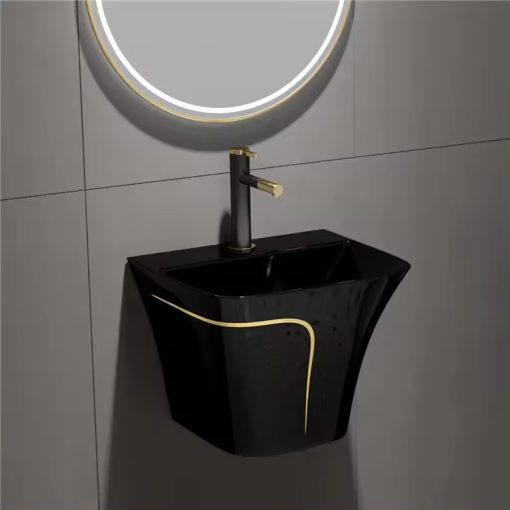 Chậu rửa lavabo lửng liền chân màu đen Miken MKC-D6002BG