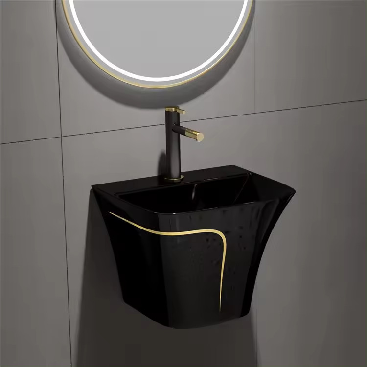 Chậu rửa lavabo lửng liền chân màu đen Miken MKC-D6002BG