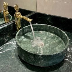 Chậu đá mỹ nghệ tự nhiên tròn màu xanh XVM40 (D42)