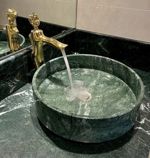 Chậu đá mỹ nghệ tự nhiên tròn màu xanh XVM40 (D42)