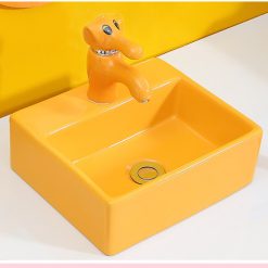 Chậu rửa mặt dành cho trẻ em bàn đá vuông màu cam
