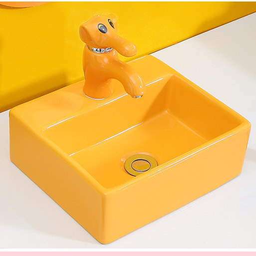 Chậu rửa mặt dành cho trẻ em bàn đá vuông màu cam