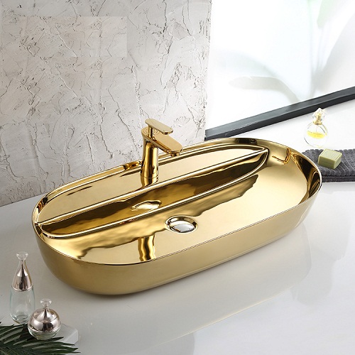 Chậu rửa lavabo nghệ thuật mạ vàng 8458G