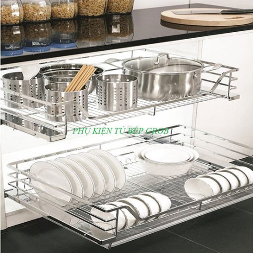 Kệ xoong nồi bát đĩa inox nan dẹt Grob GC-60