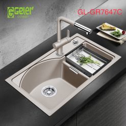 Chậu rửa bát đá 2 hố lệch màu be Geler GL-GR 7647C