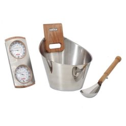 Bộ xô gáo đồng hồ ẩm kế inox phòng xông hơi Harvia SA006