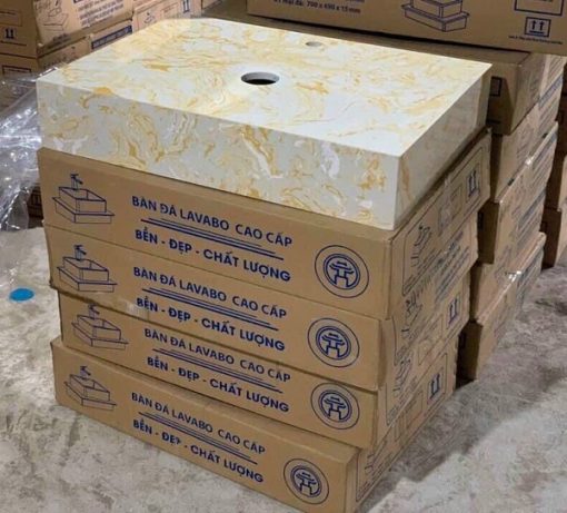Mặt bàn đá chậu rửa lavabo màu vàng HM-7051-6