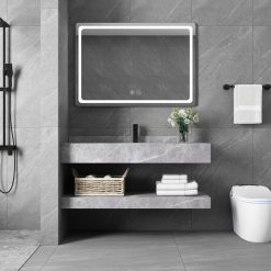 Bộ bàn đá 2 tầng chậu rửa lavabo đá nhân tạo màu ghi vân mây HM-8619GR
