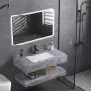 Bộ bàn đá 2 tầng chậu rửa lavabo đá nhân tạo màu ghi vân mây HM-8620GR