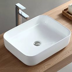 Chậu rửa mặt lavabo dương vành đá hình vuông Homaya 019