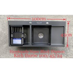 Chậu rửa bát 2 hố 1 bàn Nano Black màu đen Kagol 10045BC