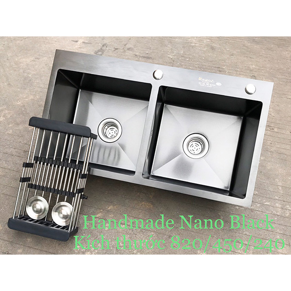 Chậu rửa bát 2 hố cân Nano Black Kagol 8245BC