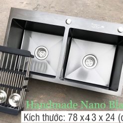 Chậu rửa bát 2 hố cân Nano Black màu đen Kagol 7843BC