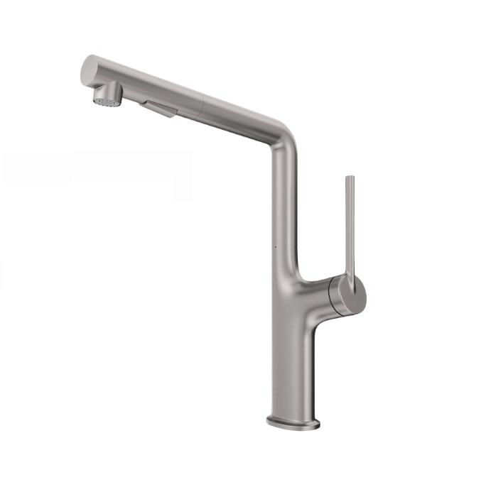 Vòi rửa bát dây rút nóng lạnh màu bạc Niken AMBER KLUGER KLF0001S