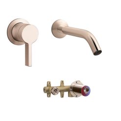 Bộ vòi chậu lavabo Kohler âm tường màu vàng hồng K-77980T-4-RGD