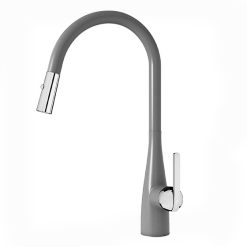 Vòi rửa bát nóng lạnh dây rút Konox Curva Grey