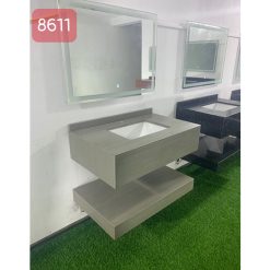 Bộ bàn đá 2 tầng chậu rửa lavabo đá tự nhiên màu sọc dưa xám HM-8611GR