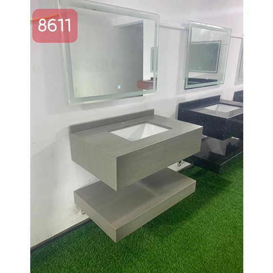 Bộ bàn đá 2 tầng chậu rửa lavabo đá tự nhiên màu sọc dưa xám HM-8611GR