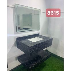 Bộ bàn đá 2 tầng chậu rửa lavabo đá tự nhiên màu vân mây đen trắng HM-8615B